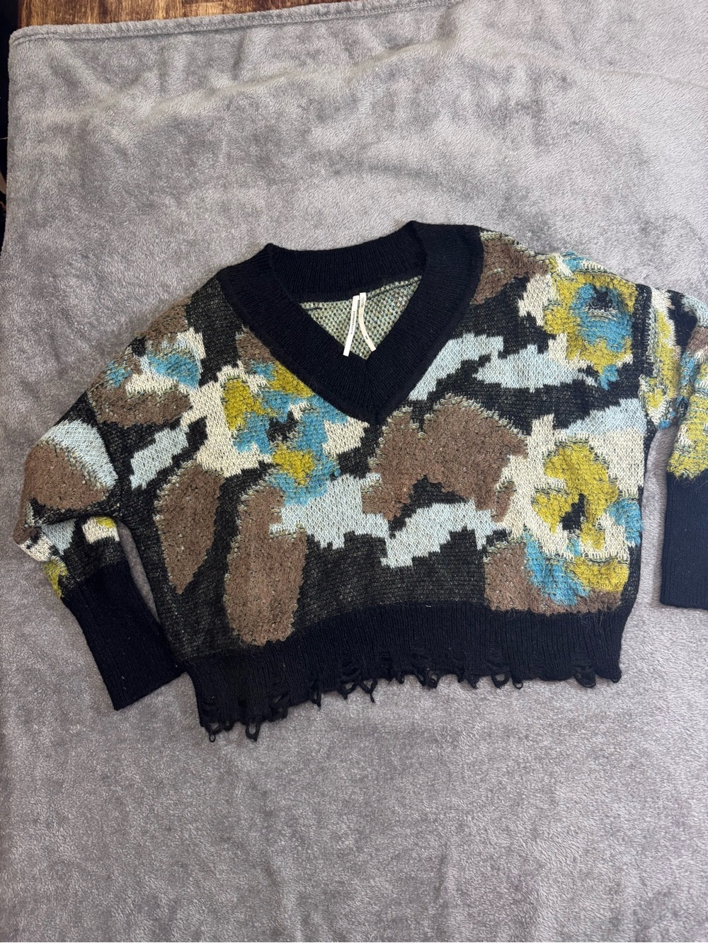 Anthropologie Cropped V-Neck Sweater in Black, Brown, Blue, Yellow